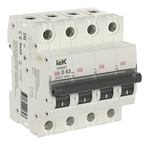 Автоматический выключатель IEK ARMAT 4P 63А (D) 6кА, AR-M06N-4-D063