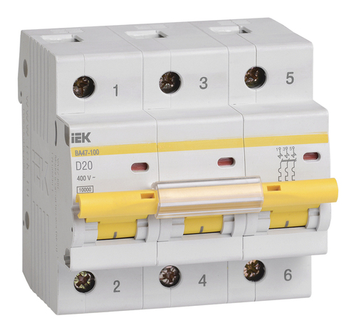 Автоматический выключатель Karat ВА47-100 3P D 20А 10кА IEK