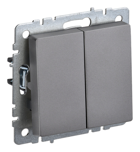 Переключатель 2-клавишный IEK BRITE, скрытый монтаж, сталь, BR-V22-0-10-K46