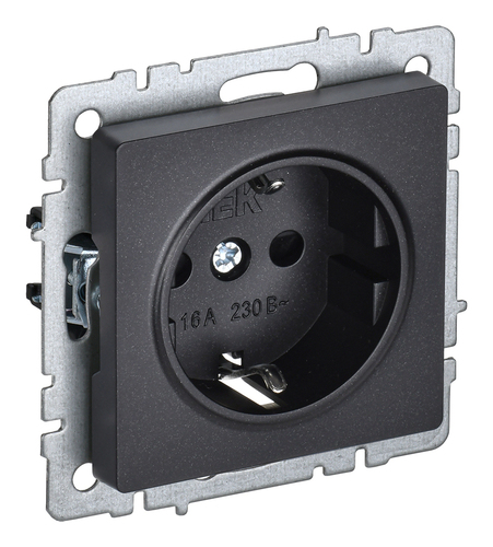 Розетка IEK BRITE, скрытый монтаж, с заземлением, со шторками, черный, BR-R14-16-K02