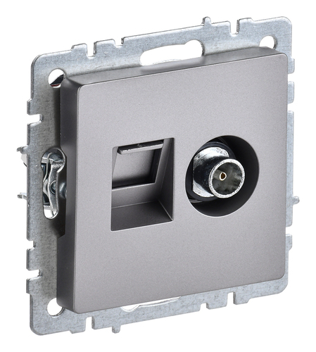 Розетка ТВ+компьютерная TV+RJ45 IEK BRITE одиночная, скрытый монтаж, сталь, BR-AK20-1-K46