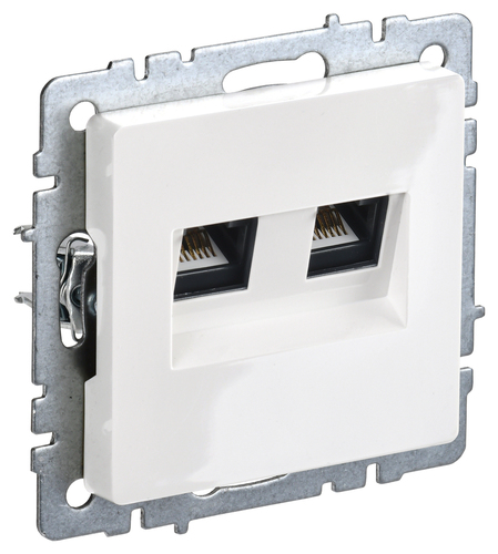 Розетка компьютерная 2xRJ45 IEK BRITE, скрытый монтаж, белый, BR-K20-1-K01