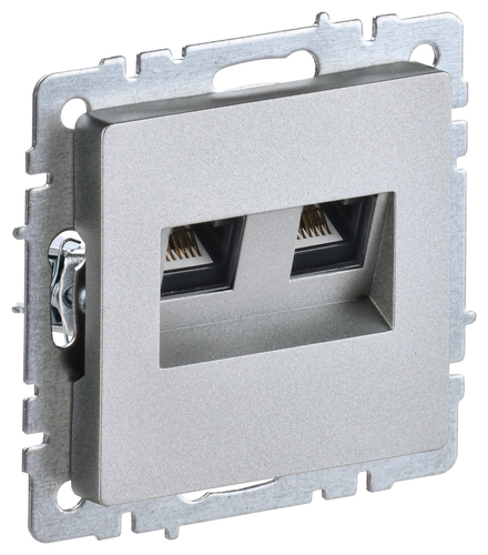 Розетка компьютерная 2xRJ45 IEK BRITE, скрытый монтаж, алюминий, BR-K20-1-K47
