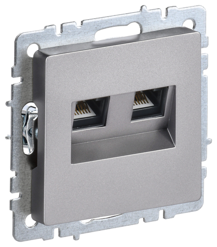 Розетка компьютерная 2xRJ45 IEK BRITE, скрытый монтаж, сталь, BR-K20-1-K46