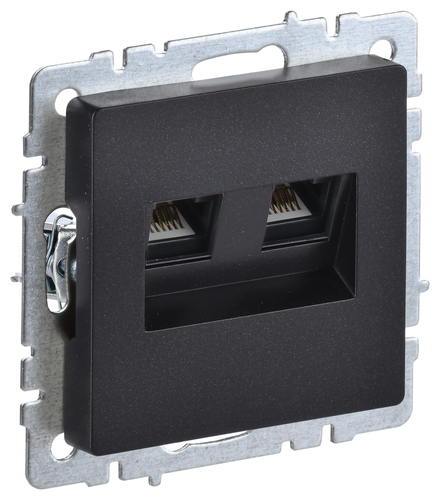Розетка компьютерная 2xRJ45 IEK BRITE, скрытый монтаж, черный, BR-K20-1-K02