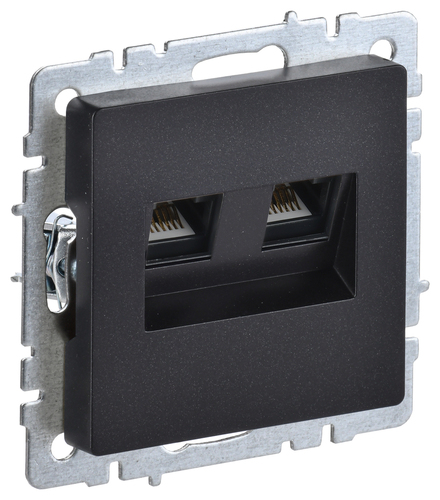 Розетка телефонная+компьютерная RJ11+RJ45 IEK BRITE, скрытый монтаж, черный, BR-KT20-O-1-K02