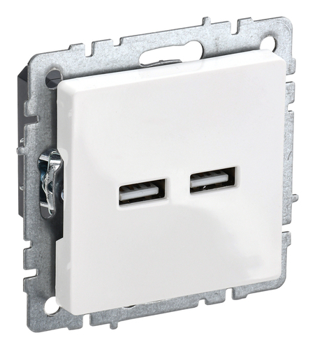 Розетка 2xUSB IEK BRITE, скрытый монтаж, белый, BR-U21-D31-K01