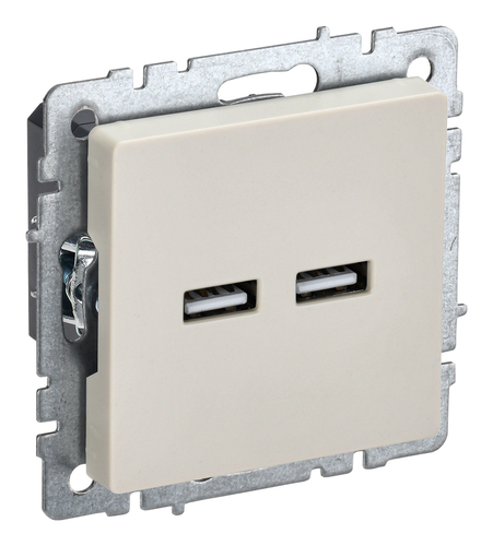 Розетка 2xUSB IEK BRITE, скрытый монтаж, бежевый, BR-U21-D31-K10