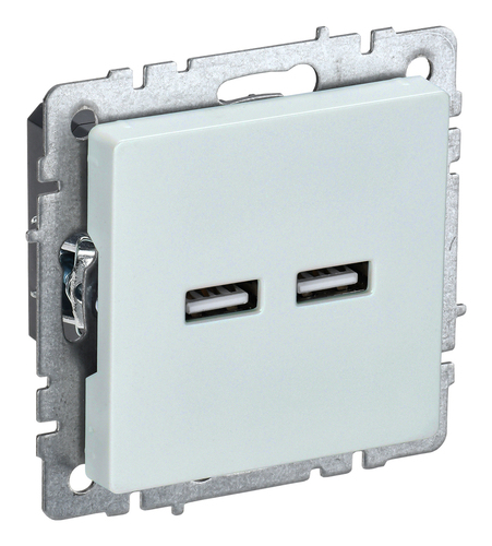 Розетка 2xUSB IEK BRITE, скрытый монтаж, жемчуг, BR-U21-D31-K36