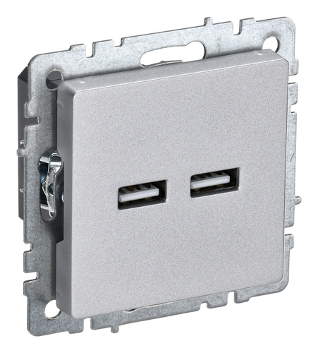 Розетка 2xUSB IEK BRITE, скрытый монтаж, алюминий, BR-U21-D31-K47