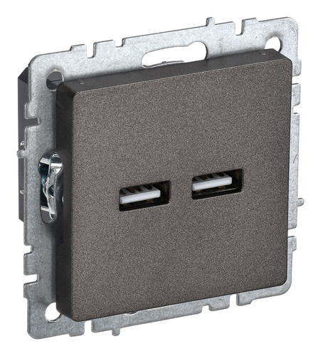 Розетка 2xUSB IEK BRITE, скрытый монтаж, темная бронза, BR-U21-D31-K45