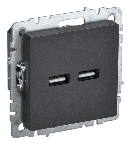 Розетка 2xUSB IEK BRITE, скрытый монтаж, черный, BR-U21-D31-K02
