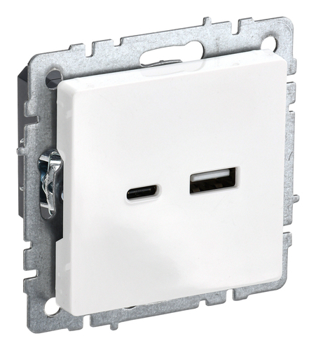 Розетка USB+USB type C IEK BRITE, скрытый монтаж, белый, BR-U22-018-K01