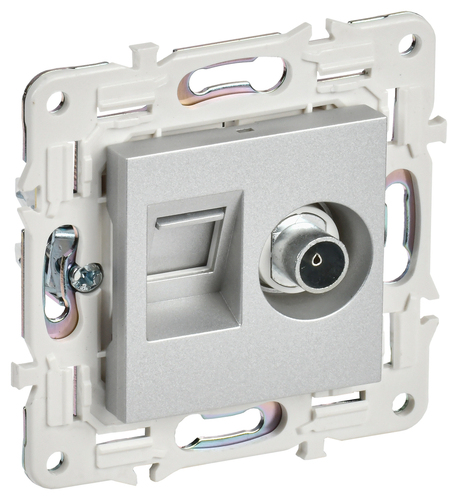 SKANDY Роз. двойная TV+RJ45 кат.6E SK-A15S сереб. IEK