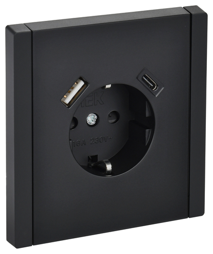 FORTE&PIANO Роз. з/к/ш в/к 16А USB A+C 18Вт FP147 чер. IEK