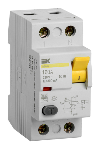 УЗО IEK ВД1-63 2P 100А, 300 мА (AC), MDV10-2-100-300