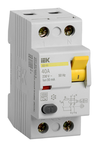 УЗО IEK ВД1-63 2P 40А, 30 мА (AC), MDV10-2-040-030