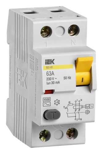 УЗО IEK ВД1-63 2P 63А, 30 мА (AC), MDV10-2-063-030