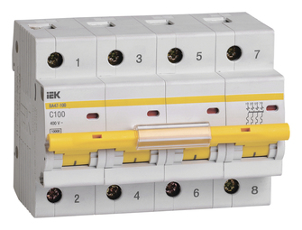 Автоматический выключатель IEK ВА47-100 4P 100А (C) 10кА, MVA40-4-100-C