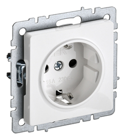Розетка IEK BRITE, скрытый монтаж, с заземлением, со шторками, белый, BR-R14-16-K01