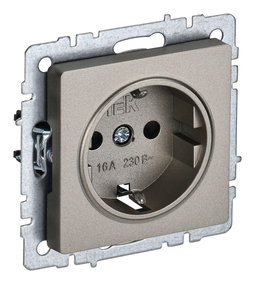 Розетка IEK BRITE, скрытый монтаж, с заземлением, со шторками, шампань, BR-R14-16-K37