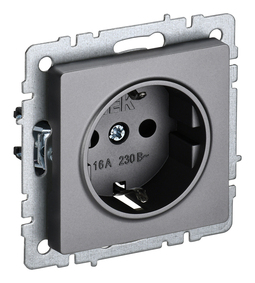 Розетка IEK BRITE, скрытый монтаж, с заземлением, со шторками, сталь, BR-R14-16-K46