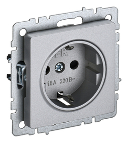 Розетка IEK BRITE, скрытый монтаж, с заземлением, со шторками, алюминий, BR-R14-16-K47