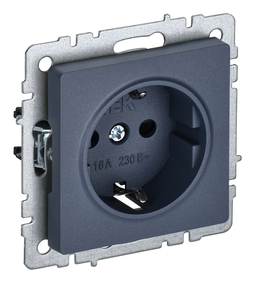 Розетка IEK BRITE, скрытый монтаж, с заземлением, со шторками, маренго, BR-R14-16-K35
