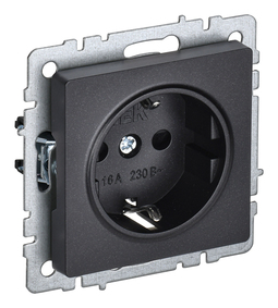 Розетка IEK BRITE, скрытый монтаж, с заземлением, со шторками, черный, BR-R14-16-K02