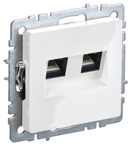 Розетка компьютерная 2xRJ45 IEK BRITE, скрытый монтаж, белый, BR-K20-1-K01