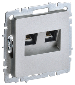 Розетка компьютерная 2xRJ45 IEK BRITE, скрытый монтаж, алюминий, BR-K20-1-K47