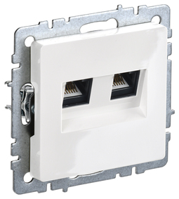 Розетка телефонная+компьютерная RJ11+RJ45 IEK BRITE, скрытый монтаж, белый, BR-KT20-O-1-K01
