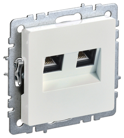 Розетка телефонная+компьютерная RJ11+RJ45 IEK BRITE, скрытый монтаж, жемчуг, BR-KT20-O-1-K36