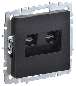 Розетка телефонная+компьютерная RJ11+RJ45 IEK BRITE, скрытый монтаж, черный, BR-KT20-O-1-K02