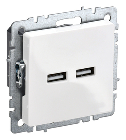Розетка 2xUSB IEK BRITE, скрытый монтаж, белый, BR-U21-D31-K01
