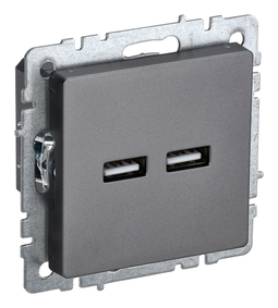 Розетка 2xUSB IEK BRITE, скрытый монтаж, сталь, BR-U21-D31-K46