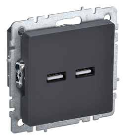 Розетка 2xUSB IEK BRITE, скрытый монтаж, графит, BR-U21-D31-K53