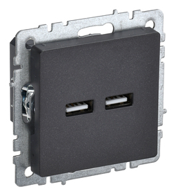 Розетка 2xUSB IEK BRITE, скрытый монтаж, черный, BR-U21-D31-K02