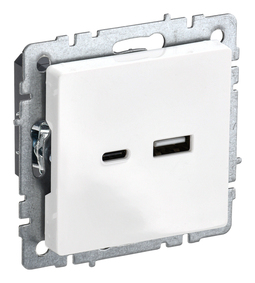Розетка USB+USB type C IEK BRITE, скрытый монтаж, белый, BR-U22-018-K01