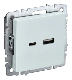 Розетка USB+USB type C IEK BRITE, скрытый монтаж, жемчуг, BR-U22-018-K36