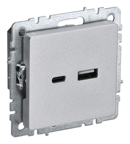 Розетка USB+USB type C IEK BRITE, скрытый монтаж, алюминий, BR-U22-018-K47