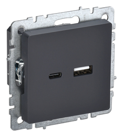 Розетка USB+USB type C IEK BRITE, скрытый монтаж, графит, BR-U22-018-K53