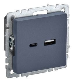 Розетка USB+USB type C IEK BRITE, скрытый монтаж, маренго, BR-U22-018-K35
