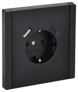 FORTE&PIANO Роз. з/к/ш в/к 16А USB A+C 18Вт FP147 чер. IEK