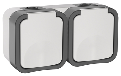 TORS Розетка 2-я с з/к кр. гориз. 16А IP55 TS222 сер-бел IEK