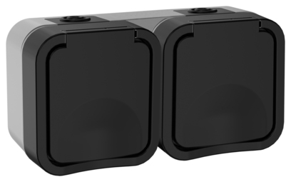 TORS Розетка 2-ая с з/к кр. гориз. 16А IP55 TS122 графит IEK