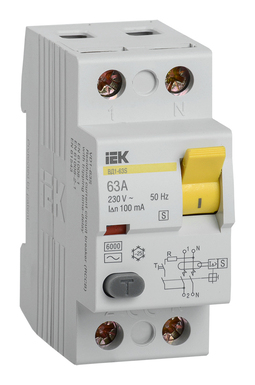 УЗО IEK ВД1-63S 2P 63А, 100 мА (S), MDV12-2-063-100