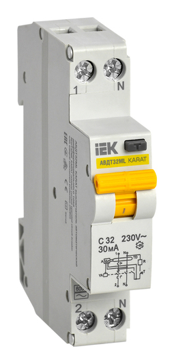 Дифавтомат IEK KARAT 1P+N 32А (C), 30 мА (AC), MVD12-1-032-C-030